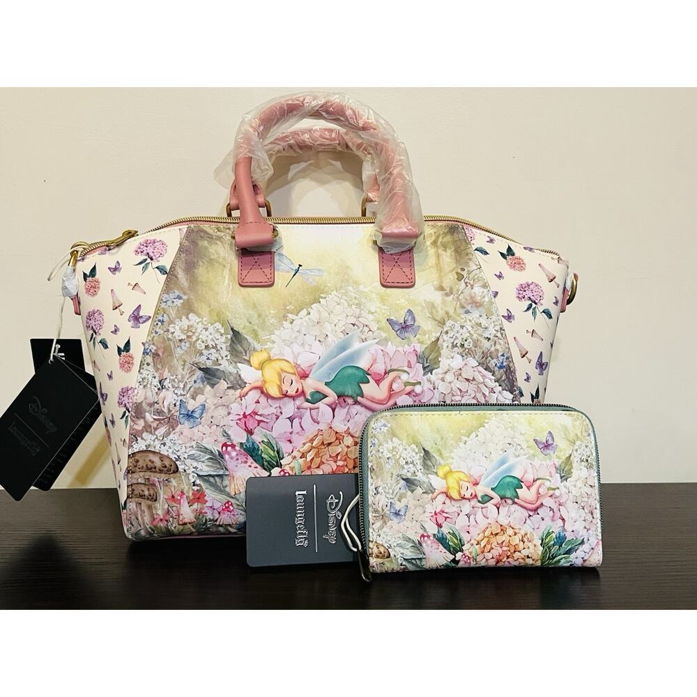 Loungefly Disney Sleeping Tinker Bell Flowers Nap Satchel Bag Purse Wallet